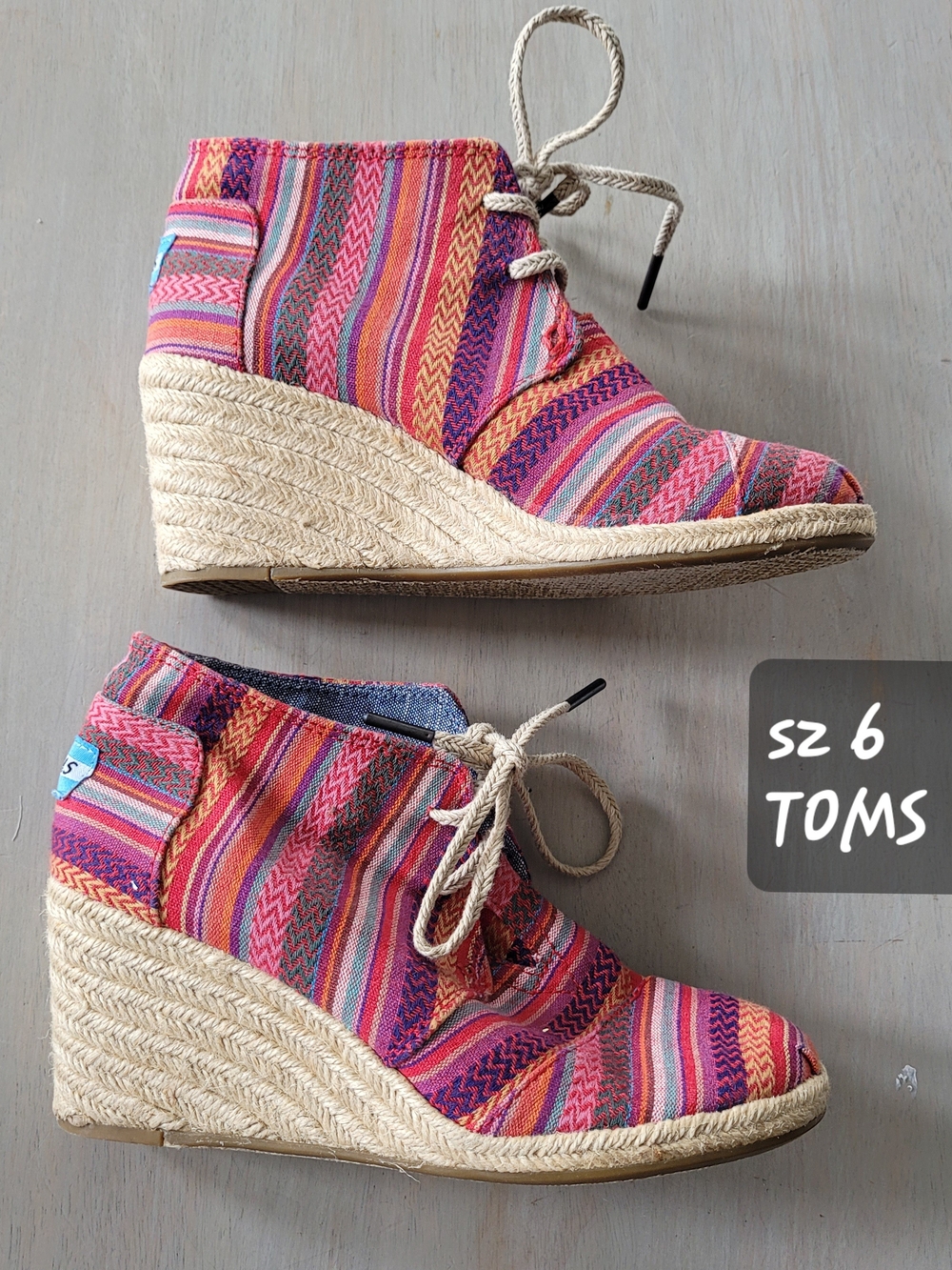TOMS Pink Multi-Stripe Wedge Espadrille Ankle Booties